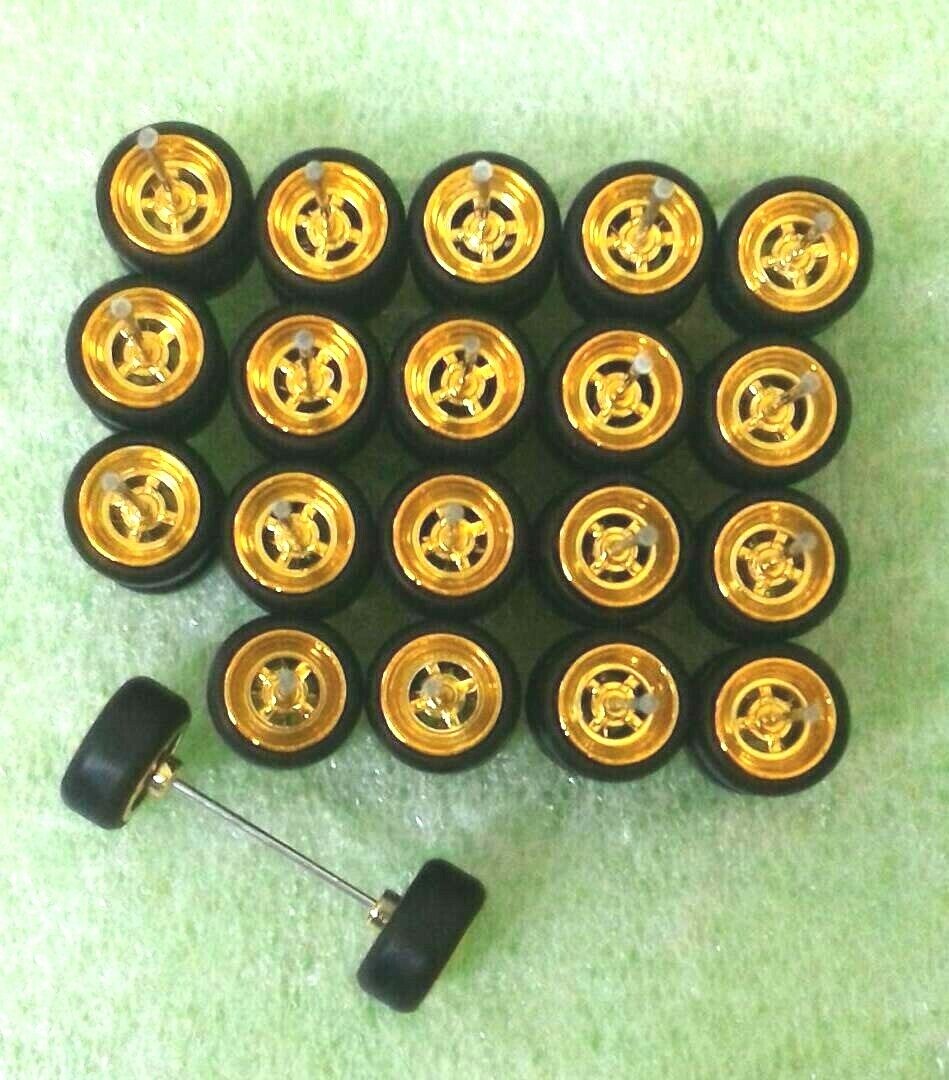 (🅿romo) Hot Wheels 40 SETS Chrome/Gold 4 Spoke Long Axle :64 Rubber Tires