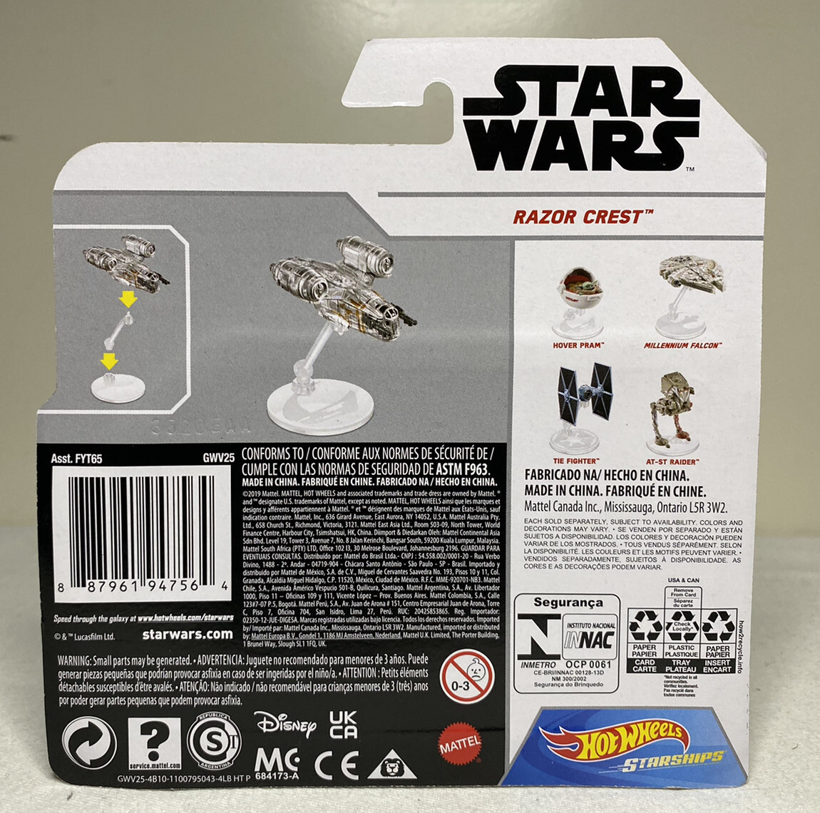 Hot Wheels Star Wars Starships Razor Crest + Child Hover Pram Diecast Disney