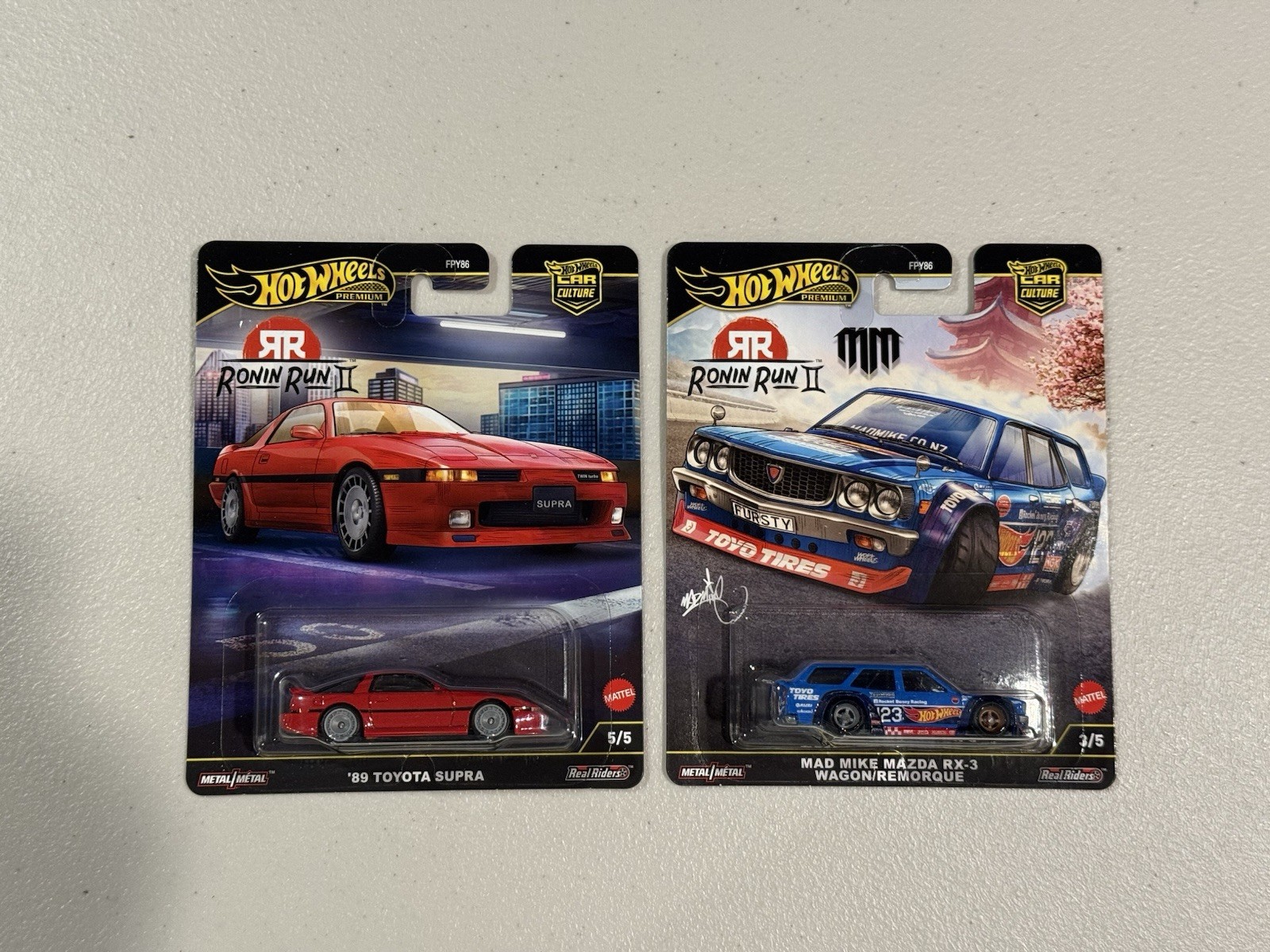Hot Wheels Premium Ronin Run 2 Mad Mike Mazda RX-3 Wagon & 89 Toyota Supra Combo