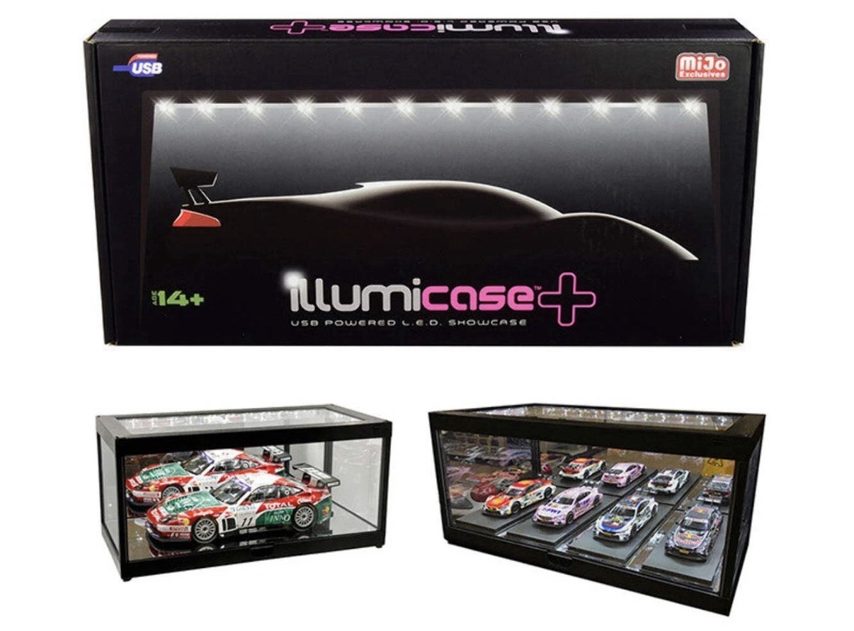 Collectible Display Show Case Illumicase+ LED Lights Mirror Base and Back, BLACK