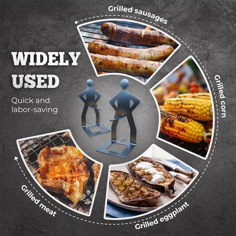 2-4Pcs Foldable BBQ Grill Rack Standing Man Shape Funny Hot Dog Roaster Holder