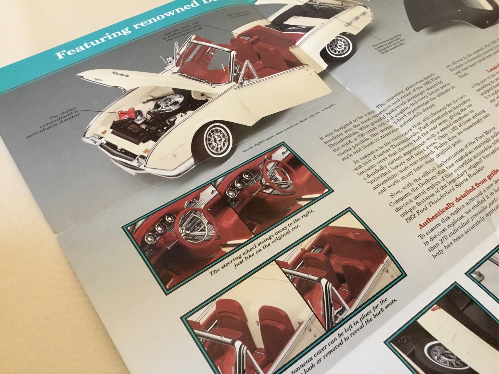 Danbury Mint 1962 Ford Thunderbird Sports Roadster Brochure Paperwork Only 1:24