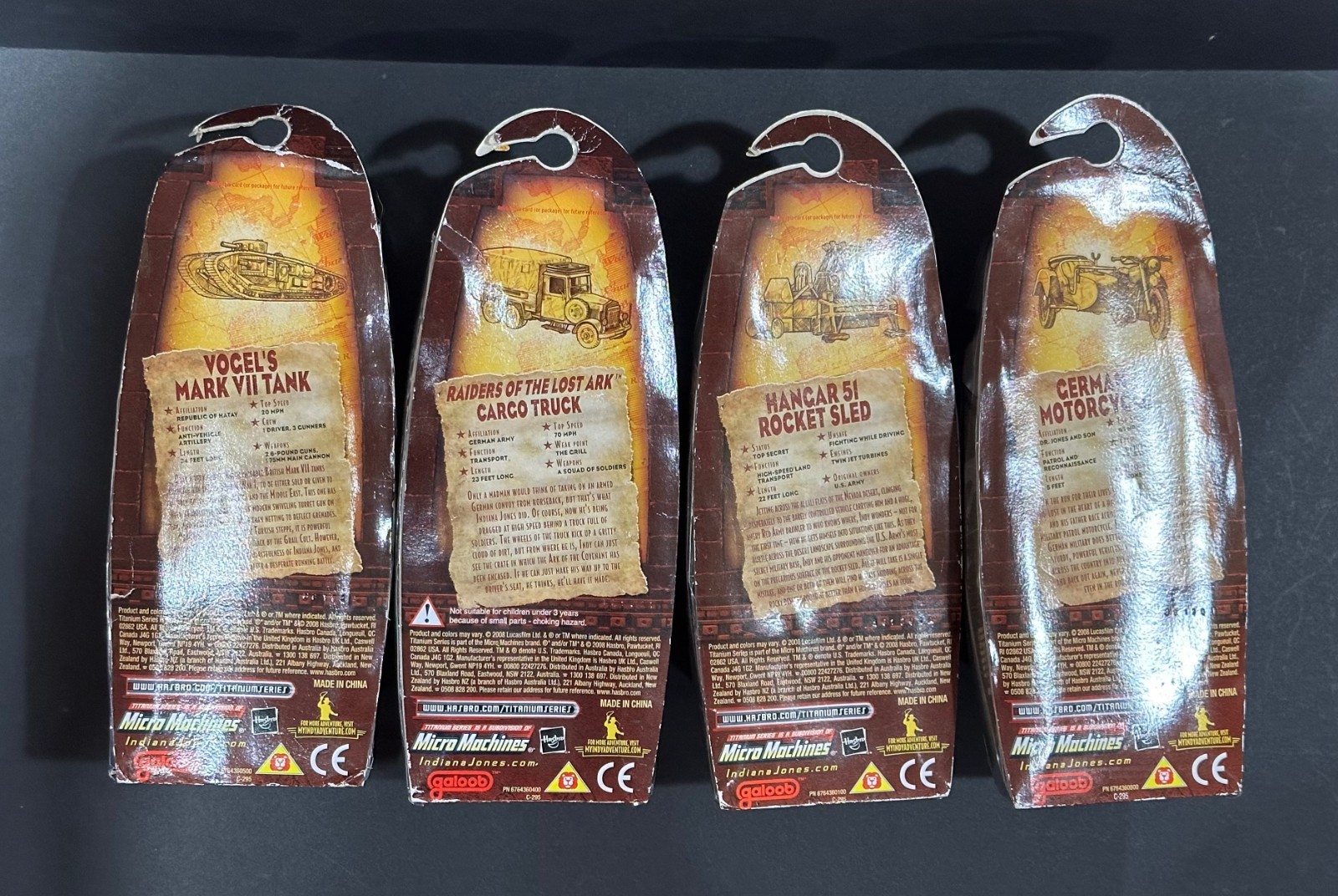 Indiana Jones Titanium Series Diecast Lot of 4 Tank Truck Sled Motorcycle Sealed