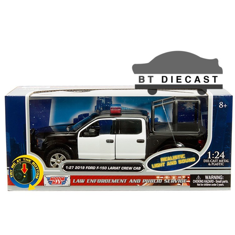 MOTORMAX 2019 FORD F-150 LARIAT CREW CAB 1/27 with STAND CAGE BLACK WHITE 79543