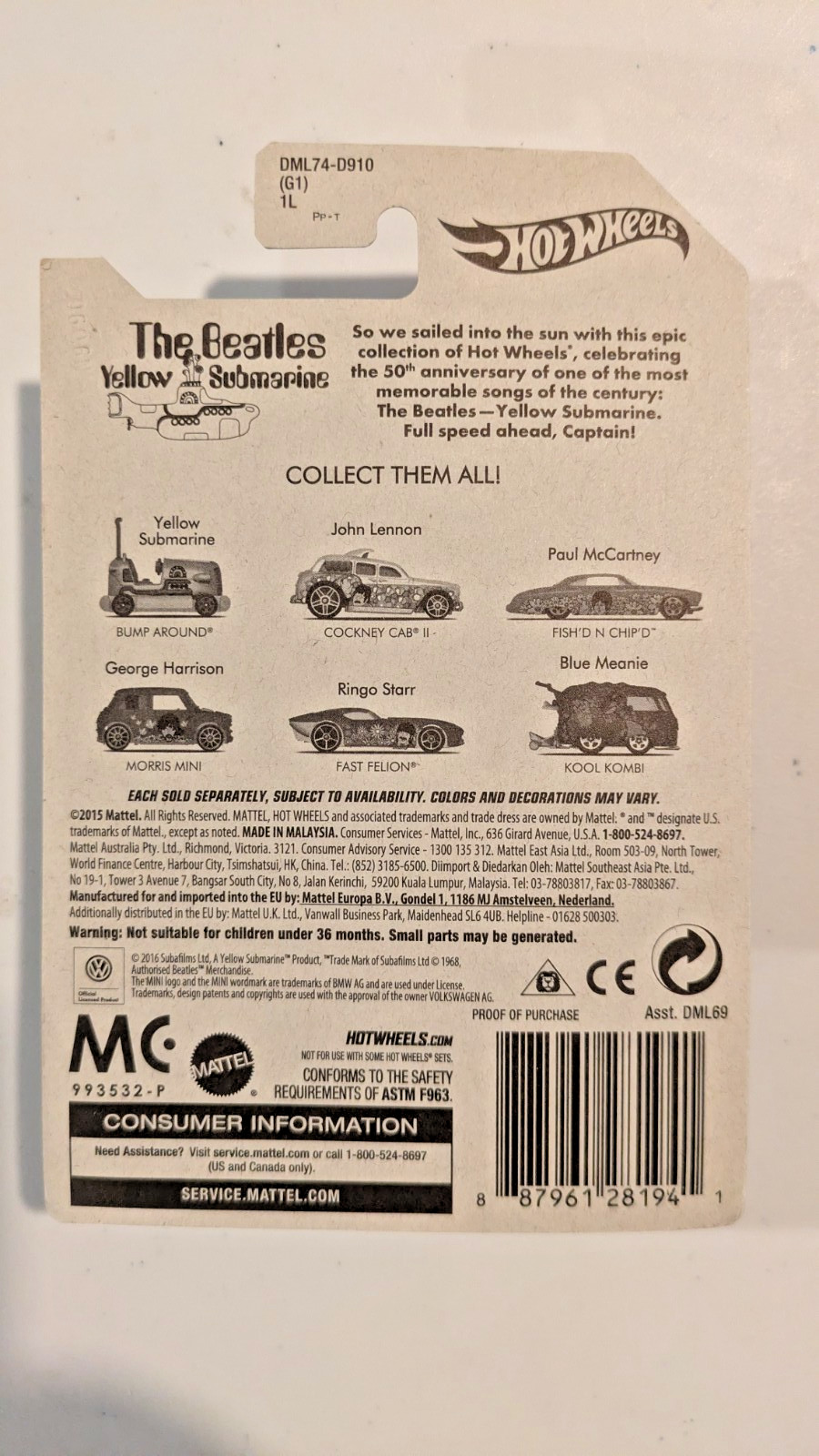 Hot Wheels Beatles Yellow Submarine Lot of 5 Kool Kombi Morris Mini Diecast Cars