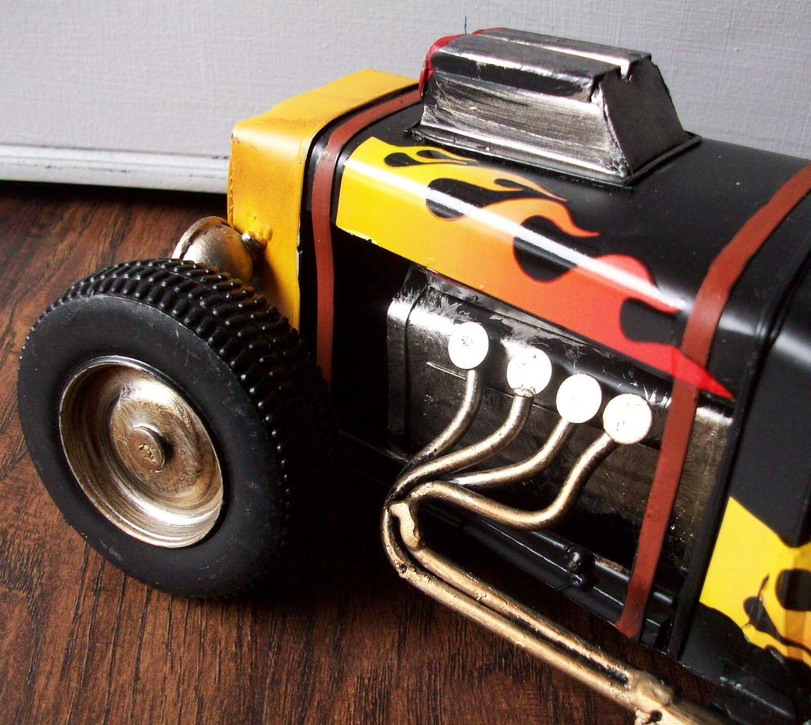 Vintage Style Monster Hot Rat Rod Toy Race Car Model Rustic Tin Metal Flames 12″