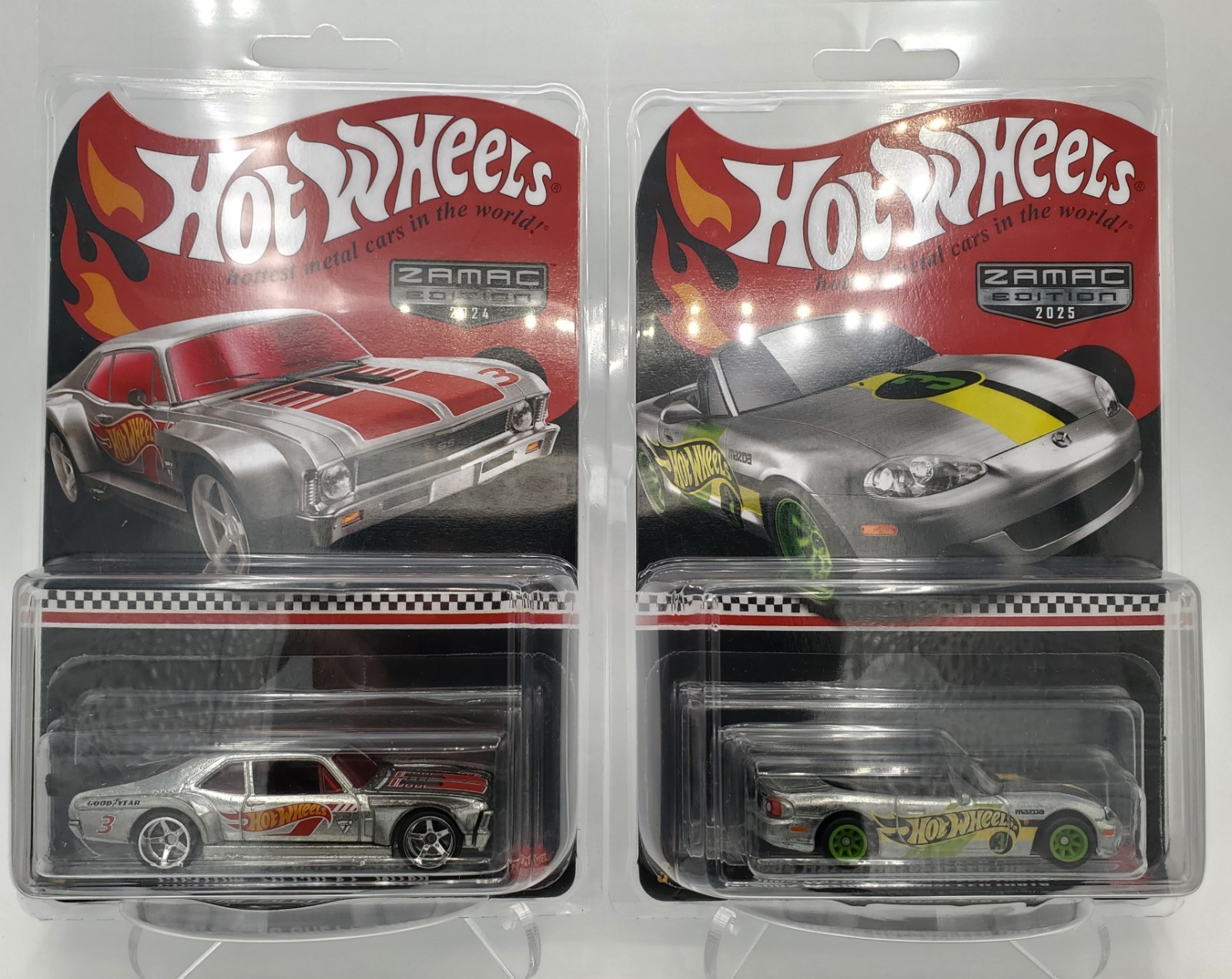 Hot Wheels ZAMAC RLC Collector Edition Custom ’70 Chevy Nova & 2004 Mazda Miata