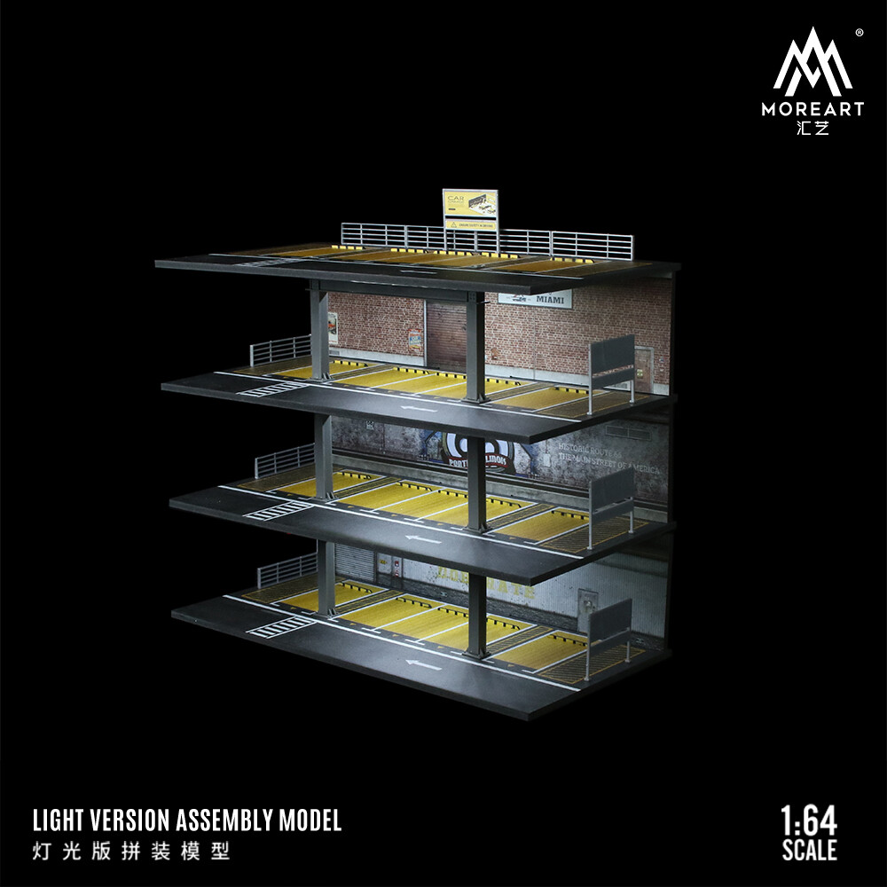 Diorama 1/64 Diecast Car Garage Model LED Street Parking Lots Buildings Scene US