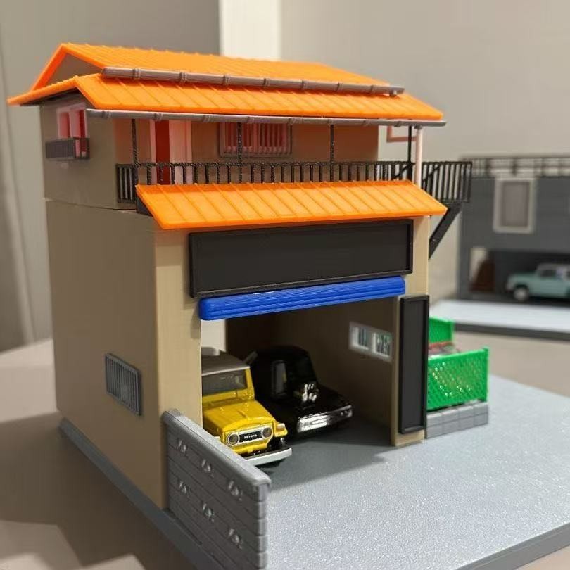 1/64 2-Story House with Garage Yard DIY Assembly Model Diorama Building Kit