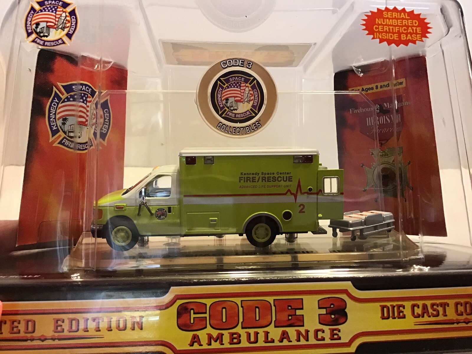 Code 3 Kennedy Space Center Fire Rescue Ford E-350 Ambulance 12061, Has A Stand
