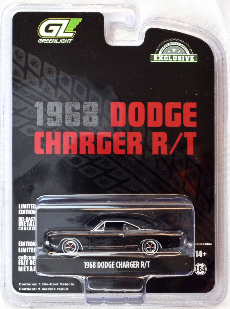 Greenlight Black 1968 Dodge Charger R/T – Hobby Exclusive 1:64 Diecast Car 44724