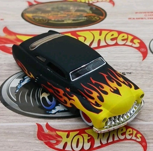 1951 Mercury Lead Sled Custom Black Yellow/Orange Flames Red Rim Whitewall Tires