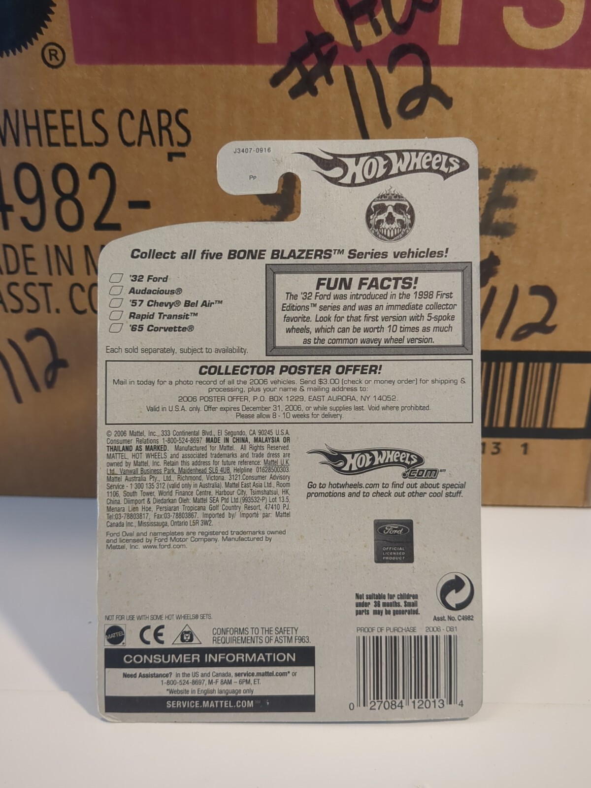 ’32 FORD Flat Black 2006 Hot Wheels #81 Bone Blazers Mattel