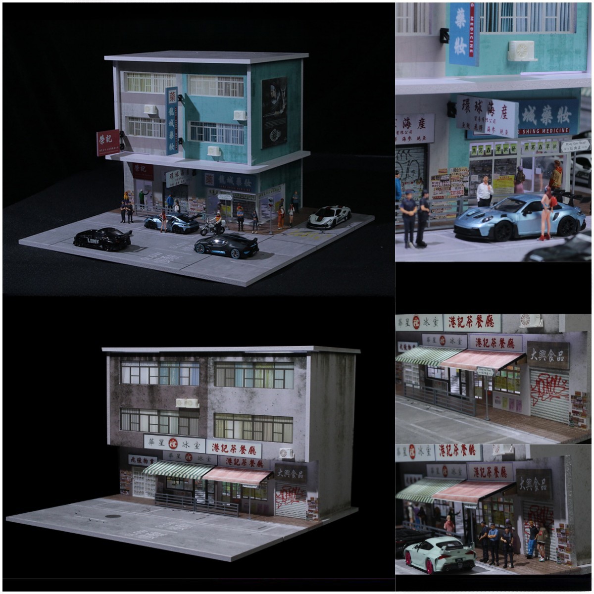 1/64 Diorama Garage Model LED City Store Parking Lot Building Scene Model Gift