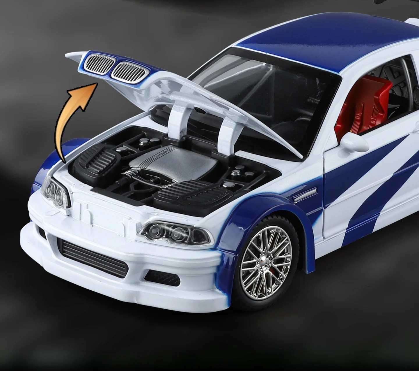 1:24 BMW M3 GTR E46 Diecast Model Sound Light Alloy Racing Car Collectible Gift