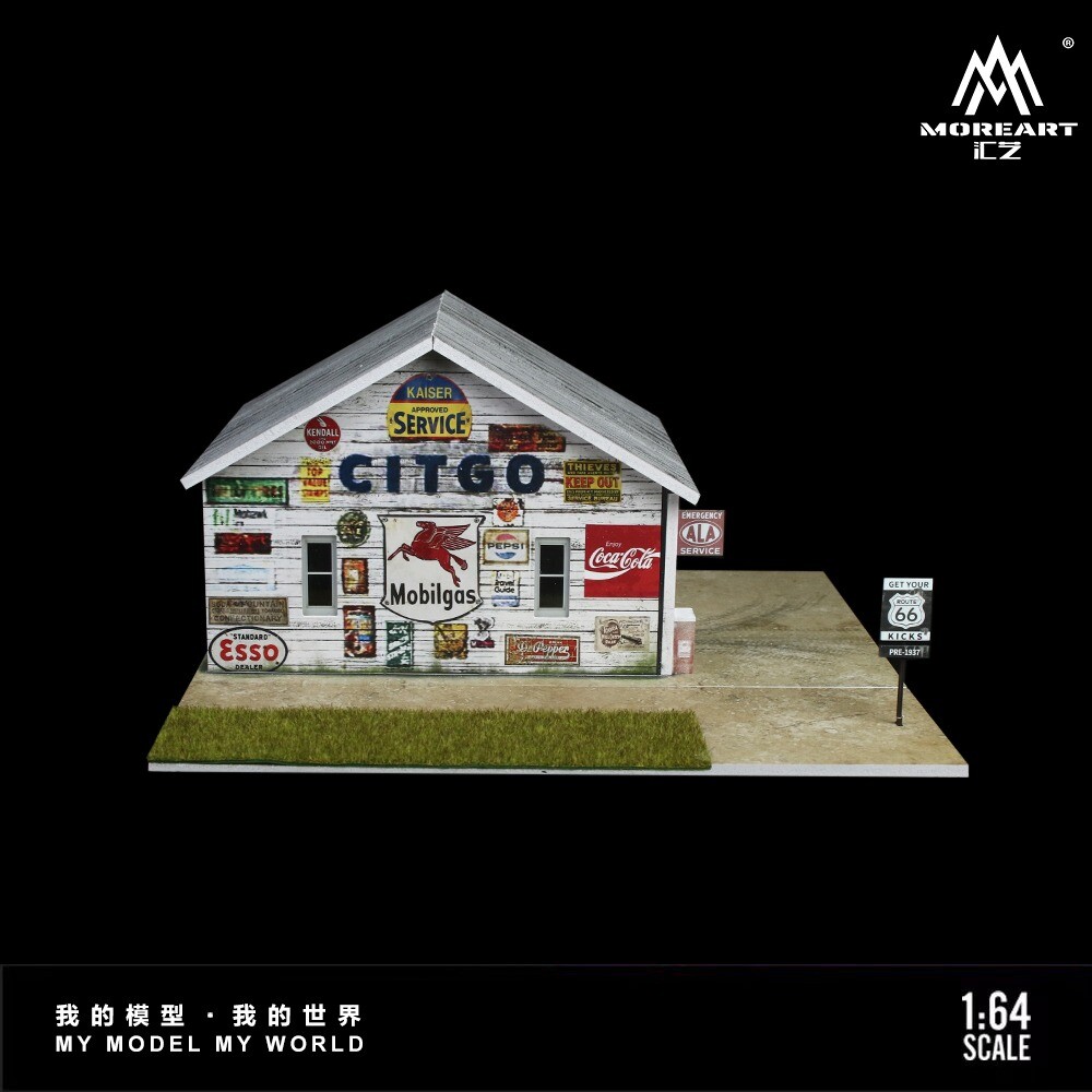 1/64 Diorama Car Garage Model LED Repair Factory Parking Lot Scene Display Model