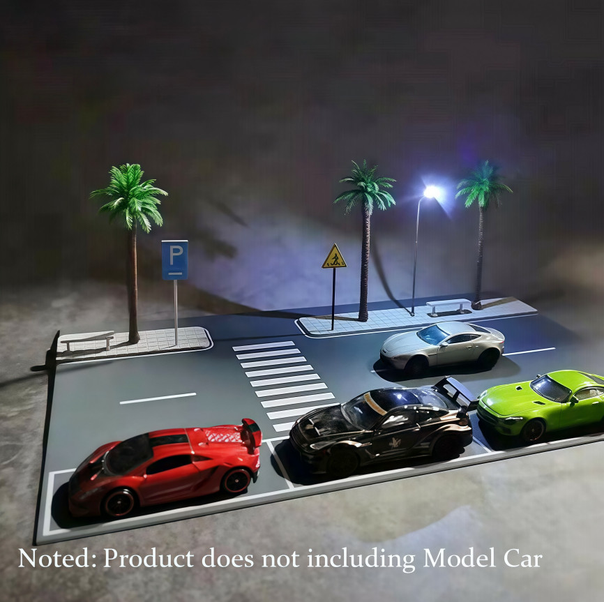 Diorama Car Parking Lot Model LED Lighting Street Road 1/64 Scene Display Model