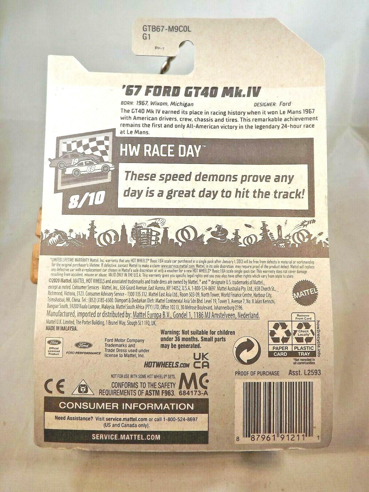 2021 Hot Wheels #106 HW Race Day 8/10 ’67 FORD GT40 MK.IV Yellow w/Chrome 5 Sp