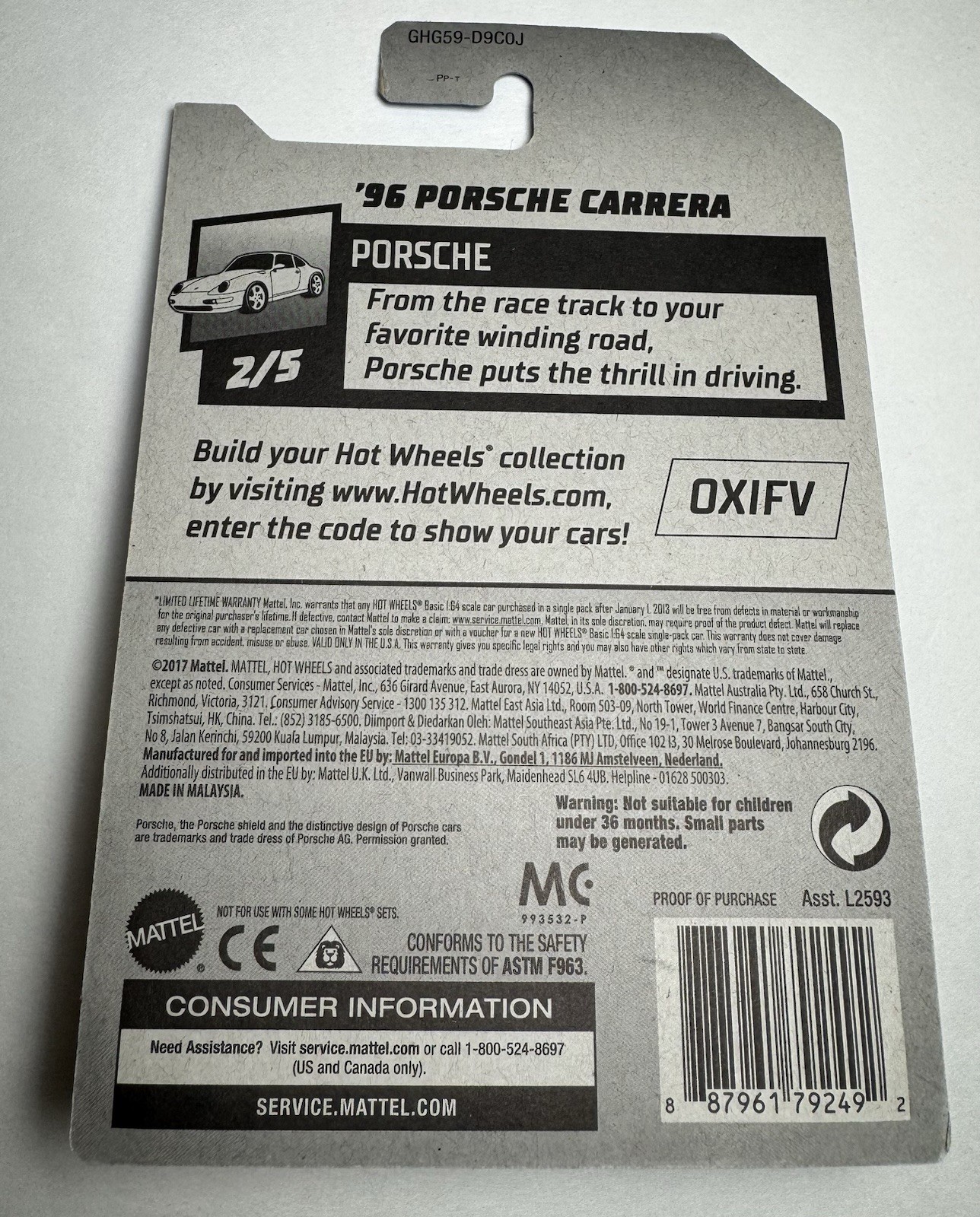 Hot Wheels ‘96 Porsche Carrera Kroger Exclusive Grey