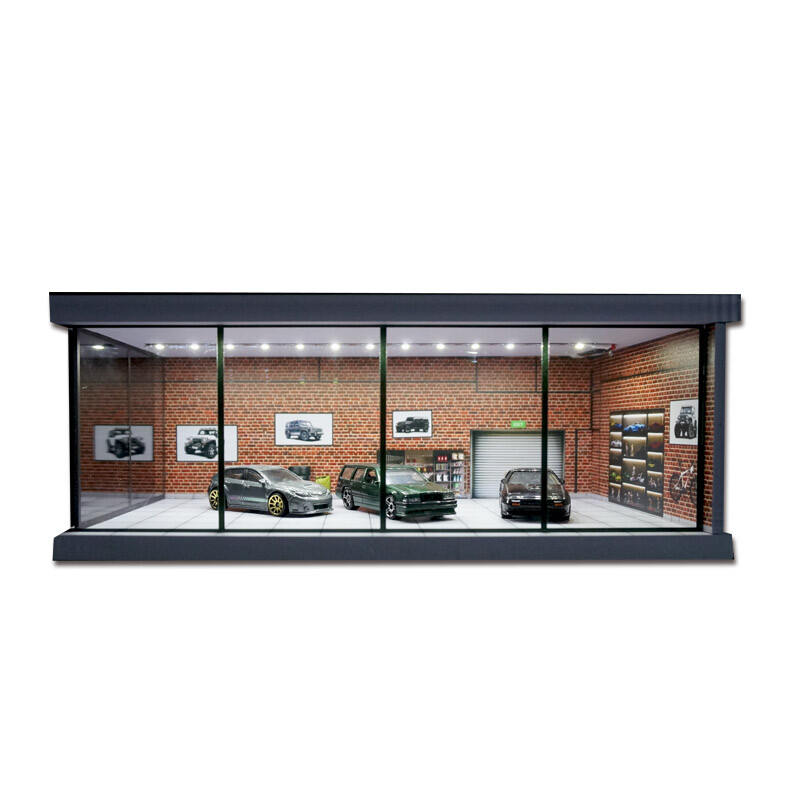 1:64 Diorama Car Showroom Model LED Lighting City Car Garage Scene Display Model