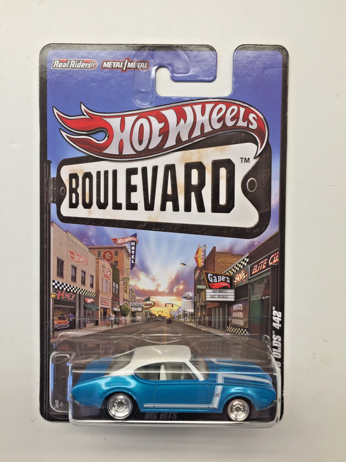 Hot Wheels Boulevard Big Hits ’68 Olds 442 Real Riders 1:64 Blue and White