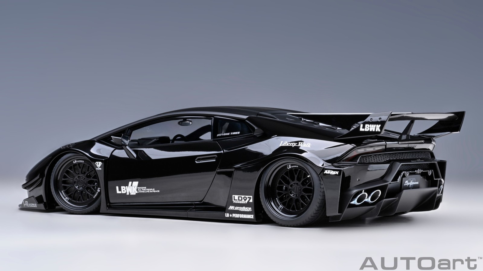 Lamborghini Liberty Walk LB Silhouette Works Huracan GT Black in 1:18 scale