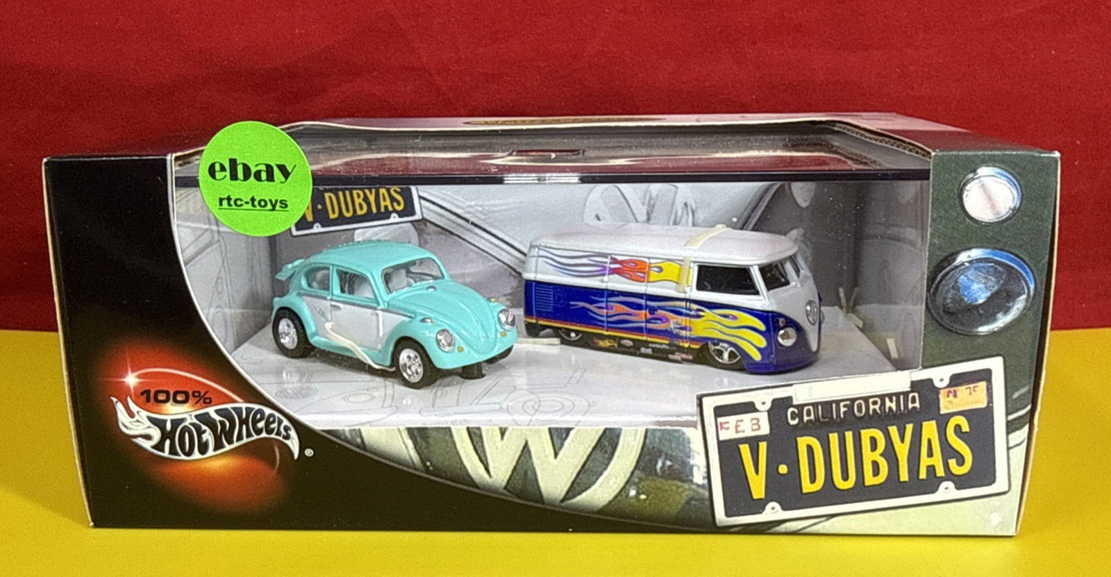 Hot Wheels 100% Volkswagen V Dubyas VW Bug Microbus 2 Car Set 2002 Vintage 1/64