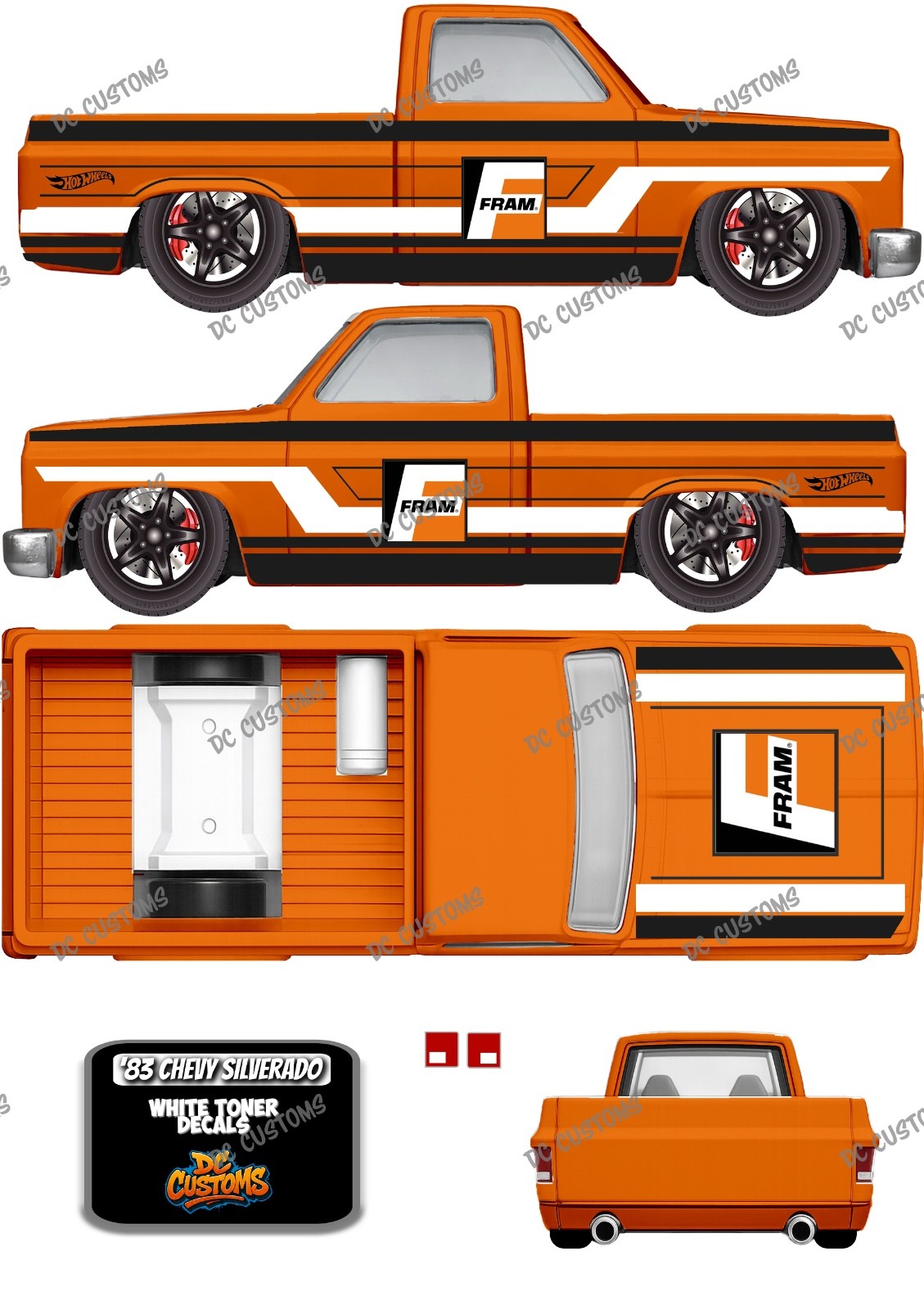 83 CHEVY SILVERADO (WHITE TONER) DECALS ORANGE FRAM