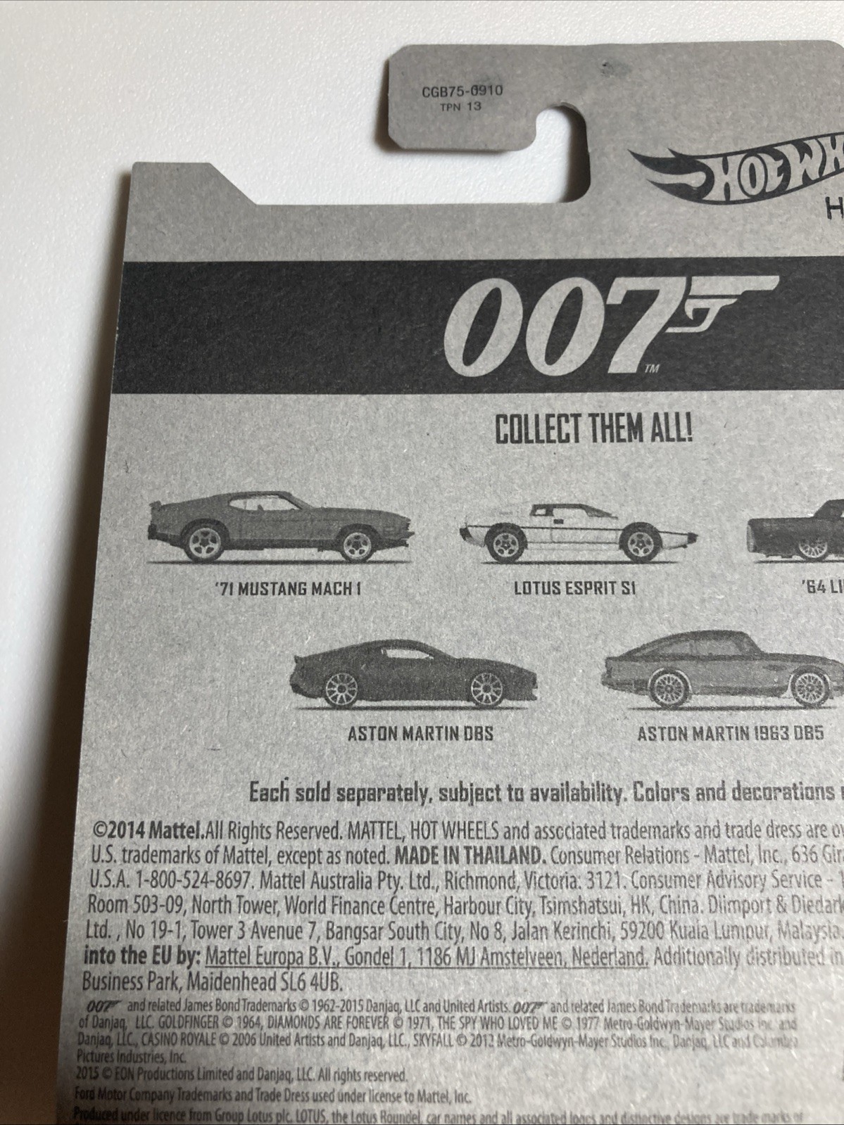 HOT WHEELS 2015 JAMES BOND 007 SERIES ’64 LINCOLN CONTINENTAL GOLDFINGER MOVIE