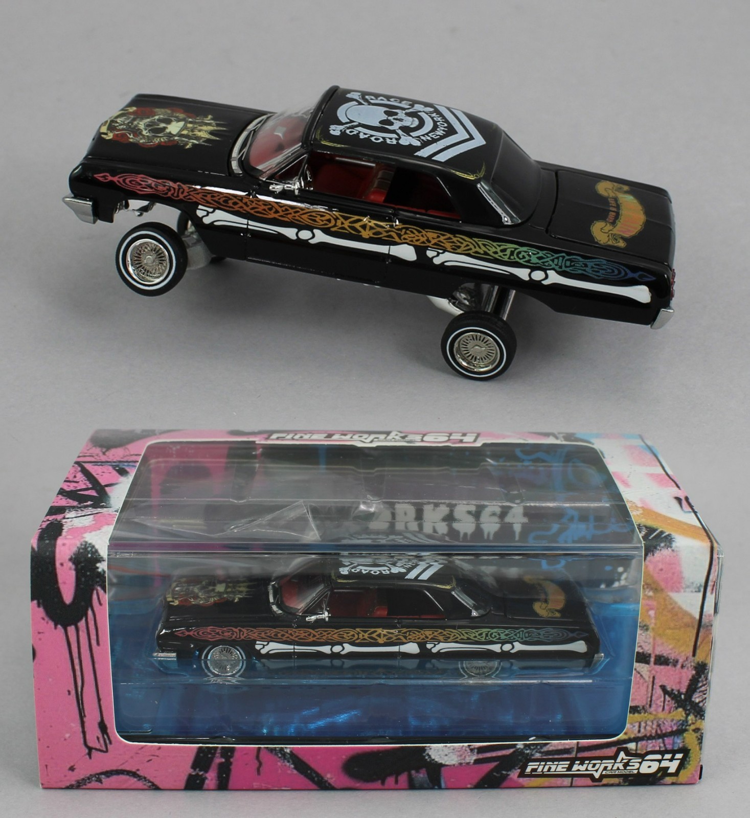 1:64 *FINE WORKS 64* Black “BONES” Chevrolet IMPALA *LOWRIDER* High Detail NIB