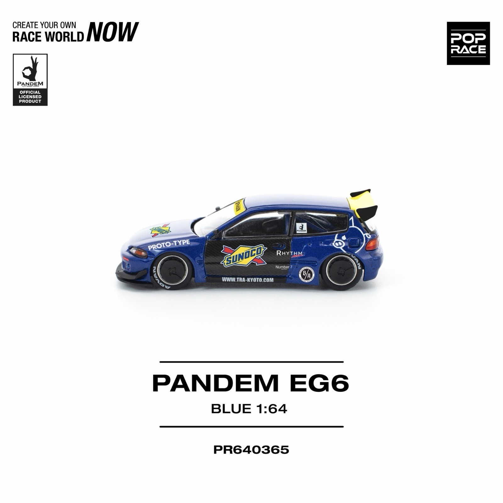 Pop Race Pandem Honda Civic EG6 Sunoco Blue 1/64 #365