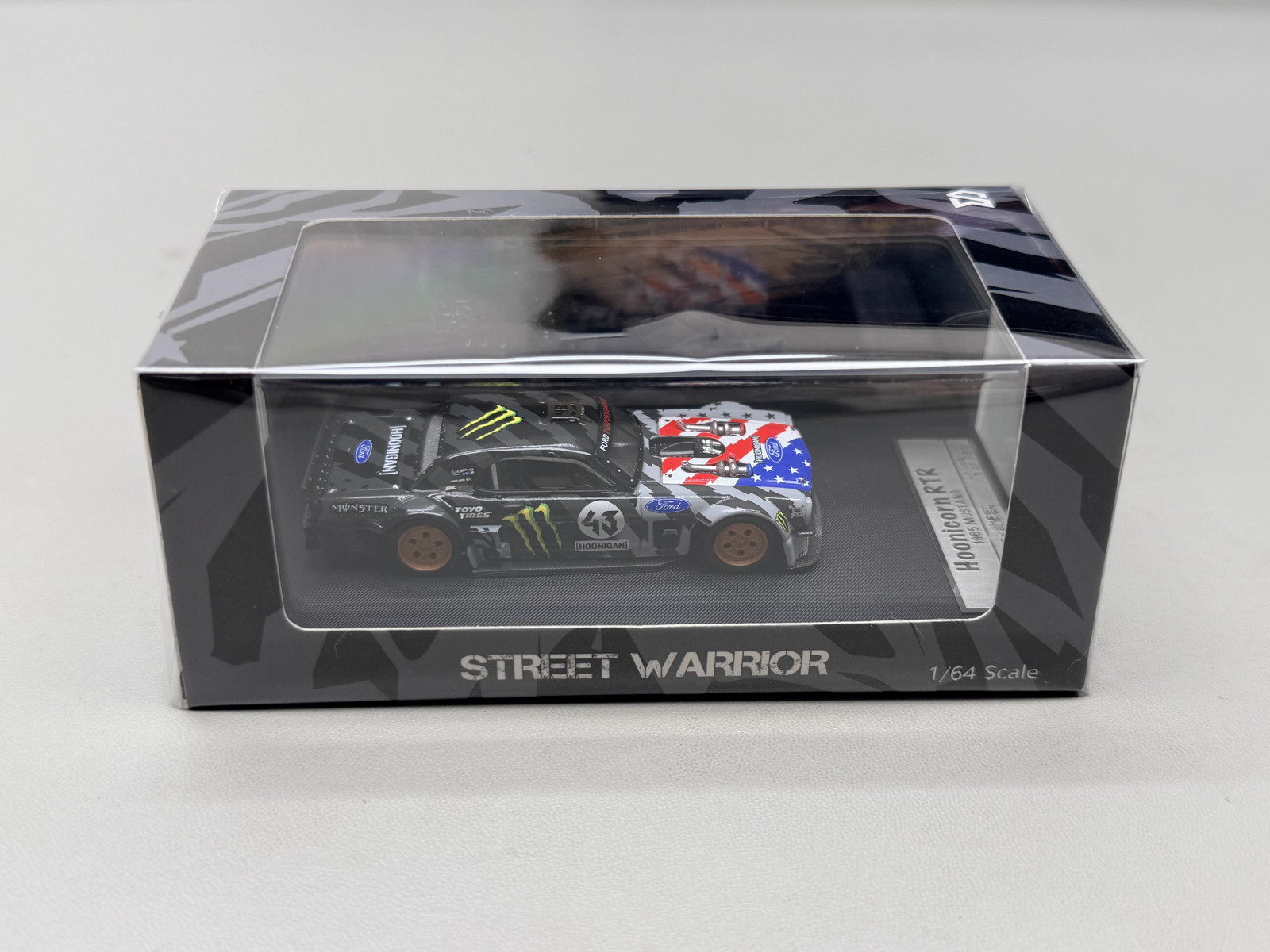 1:64 Diecast Mustang USA Flag Monster Energy Livery Alloy Model Collectible