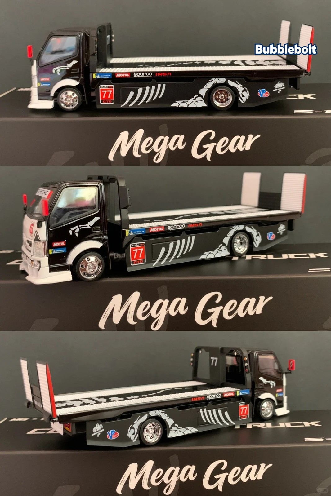 1/64 Mega Gear Custom Tow Truck Skeleton Dinosaur Flatbed Diecast Model