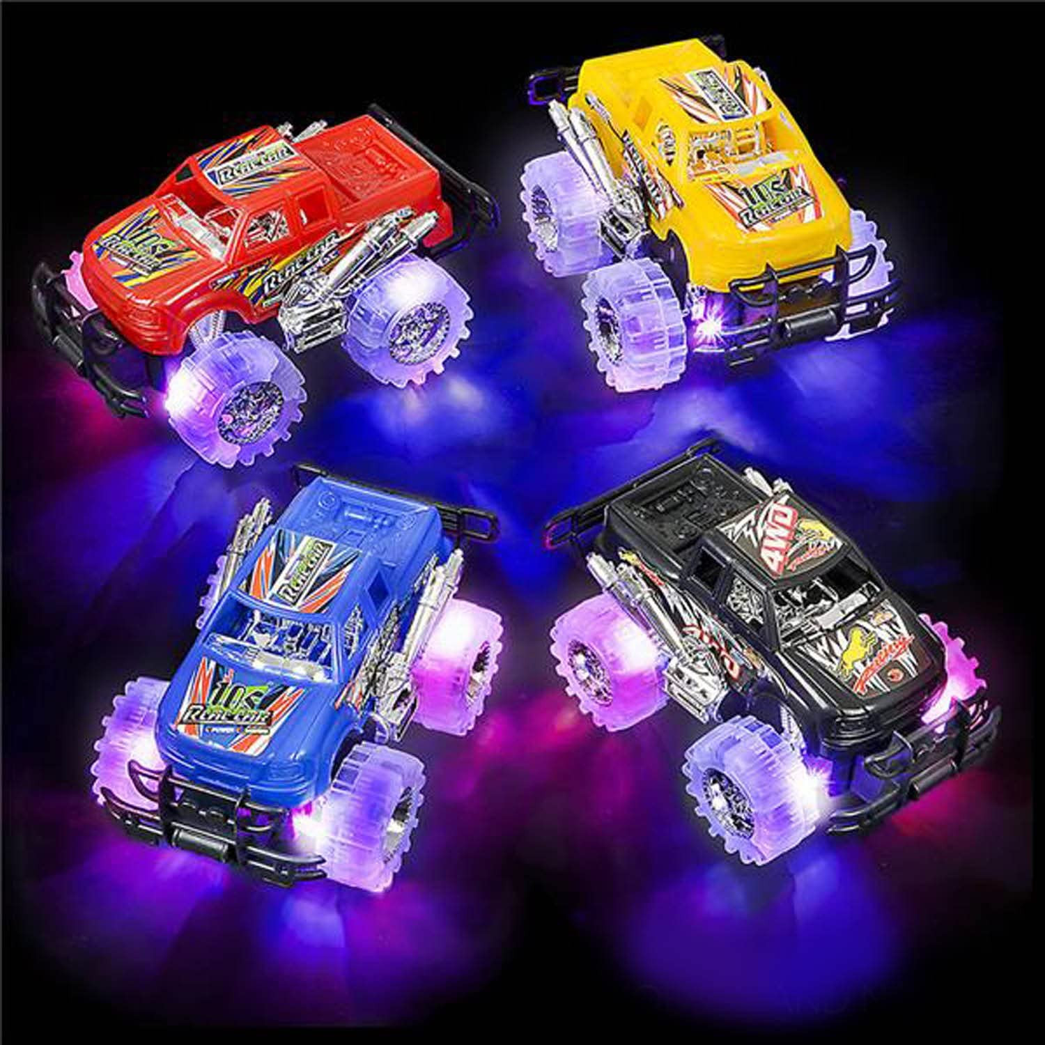 Light-Up Monster Truck Toys (2-Pack) – Push-&-Go Cars with Glowing Wheels – Birt