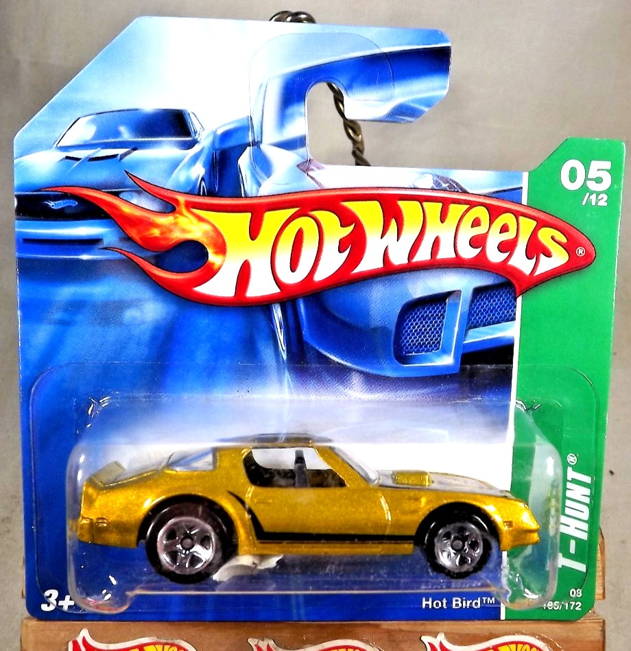 2008 Hot Wheels #165 Treasure Hunt 5/12 HOT BIRD Gold w/Chrome 5 Spoke ShortCard