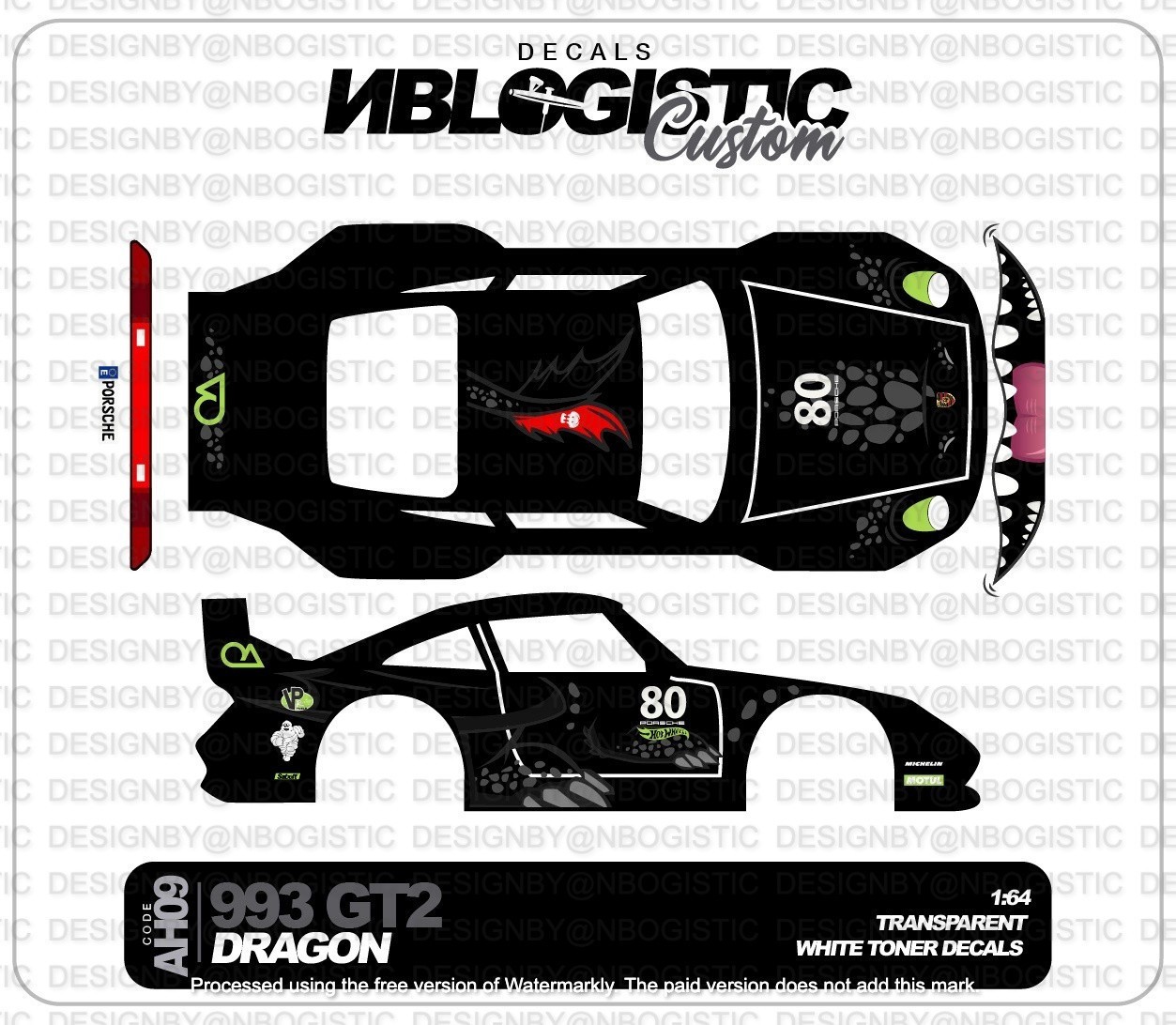 Porsche 993 Custom WaterSlide Decal for hot wheels 1/64 Scale a2