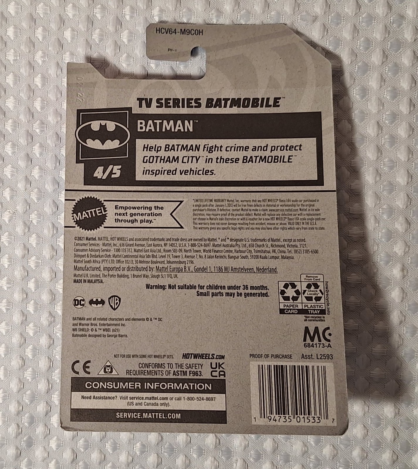 2022 Hot Wheels HW Batman Classic TV Series Batmobile 131/250 Black