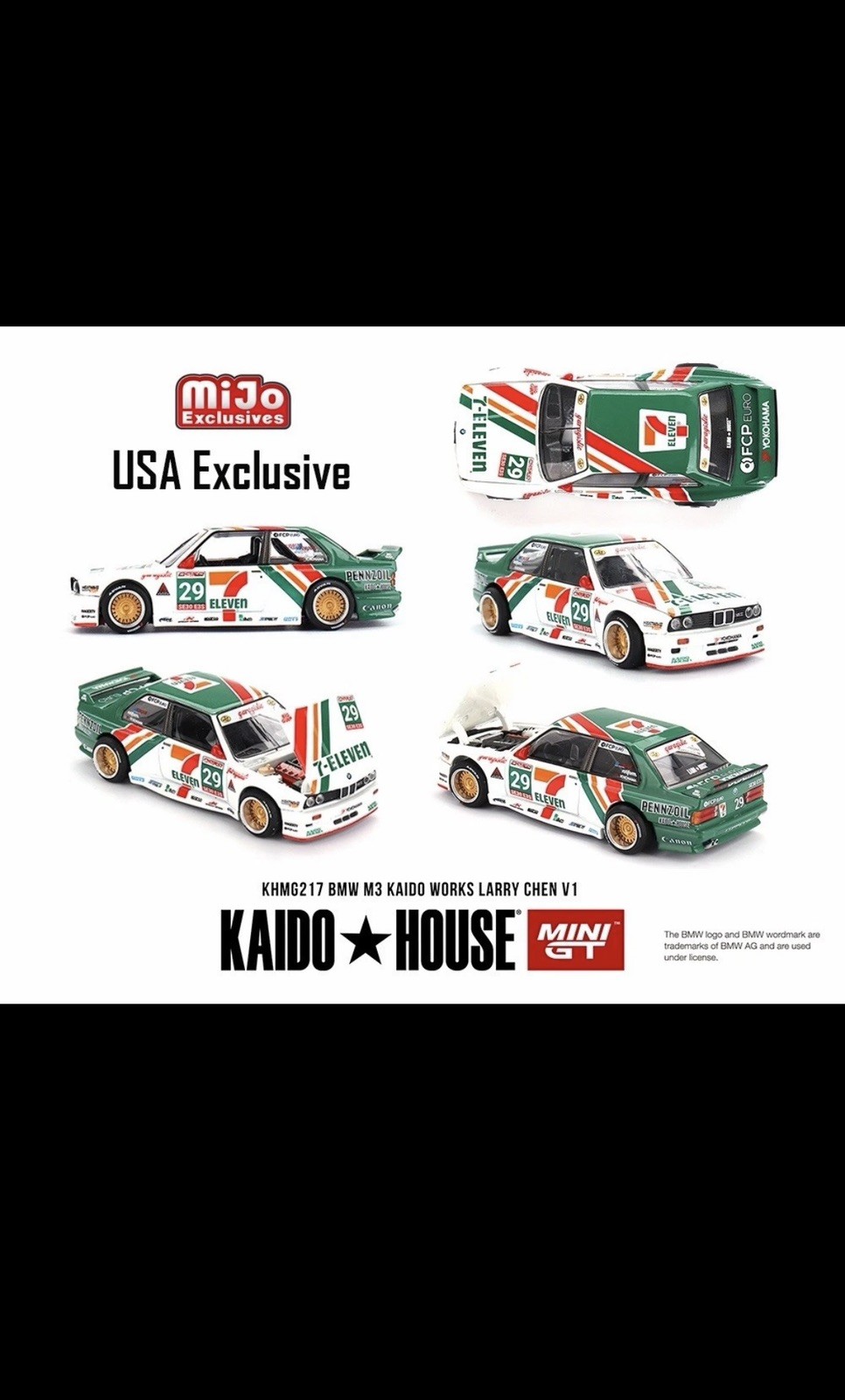 MINI GT x KAIDO HOUSE BMW M3 E30 7-ELEVEN KAIDO WORKS LARRY CHEN V1 1/64 KHMG217