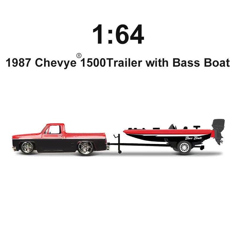 Maisto 1:64 1987 Chevye 1500 Trailer Bass Boat Model Diecast Metal Car