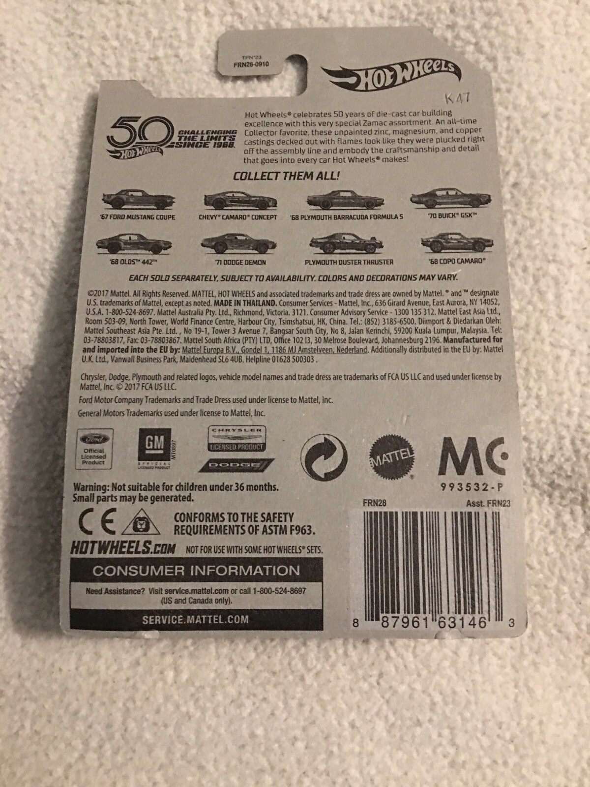 2018 ’68 OLDS 442 FLAMES ZAMAC 50 YEARS 5/8 HOT WHEELS new on card B3