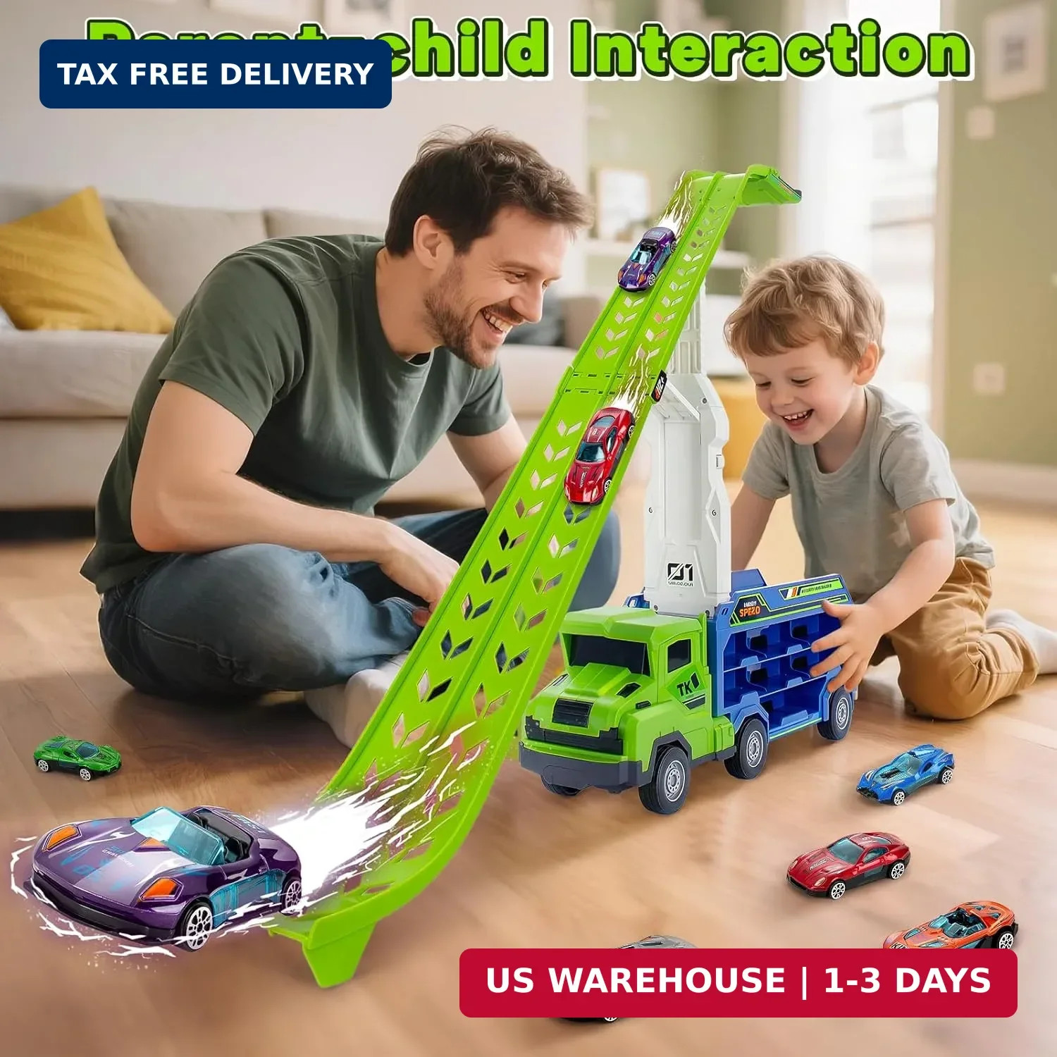 BainGesk Truck Toys Car for 3, 4, 5, 6 Years Old Boys, Carrier Race Truck Toys,