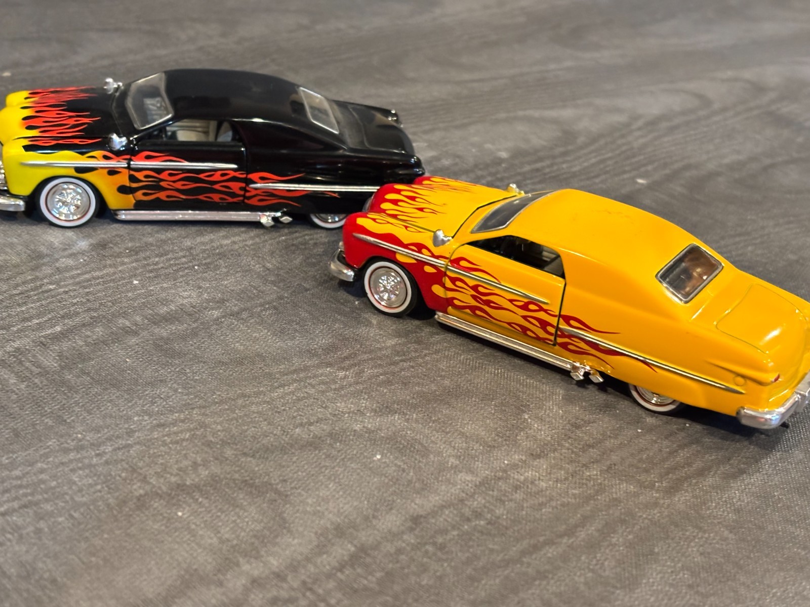 Two 1949 Ford Coupe Customs W/ Flames Jada Toys 1:32 Diecast 5″ PullBack Action