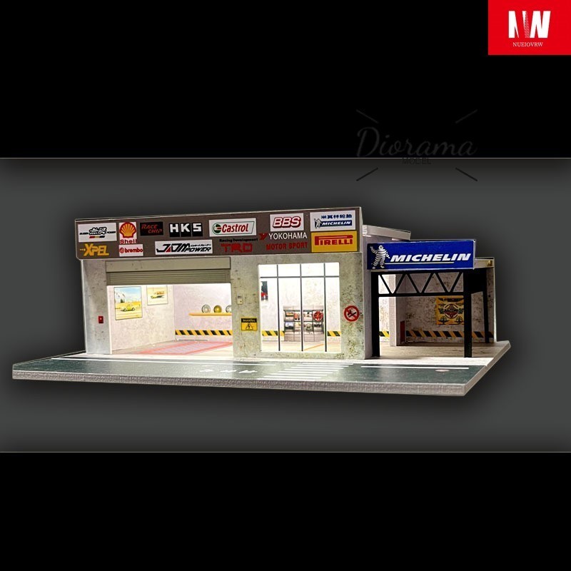 Diorama 1/64 Die-Cast Car Garage Model LED Car Display Collection Scene Gifts US
