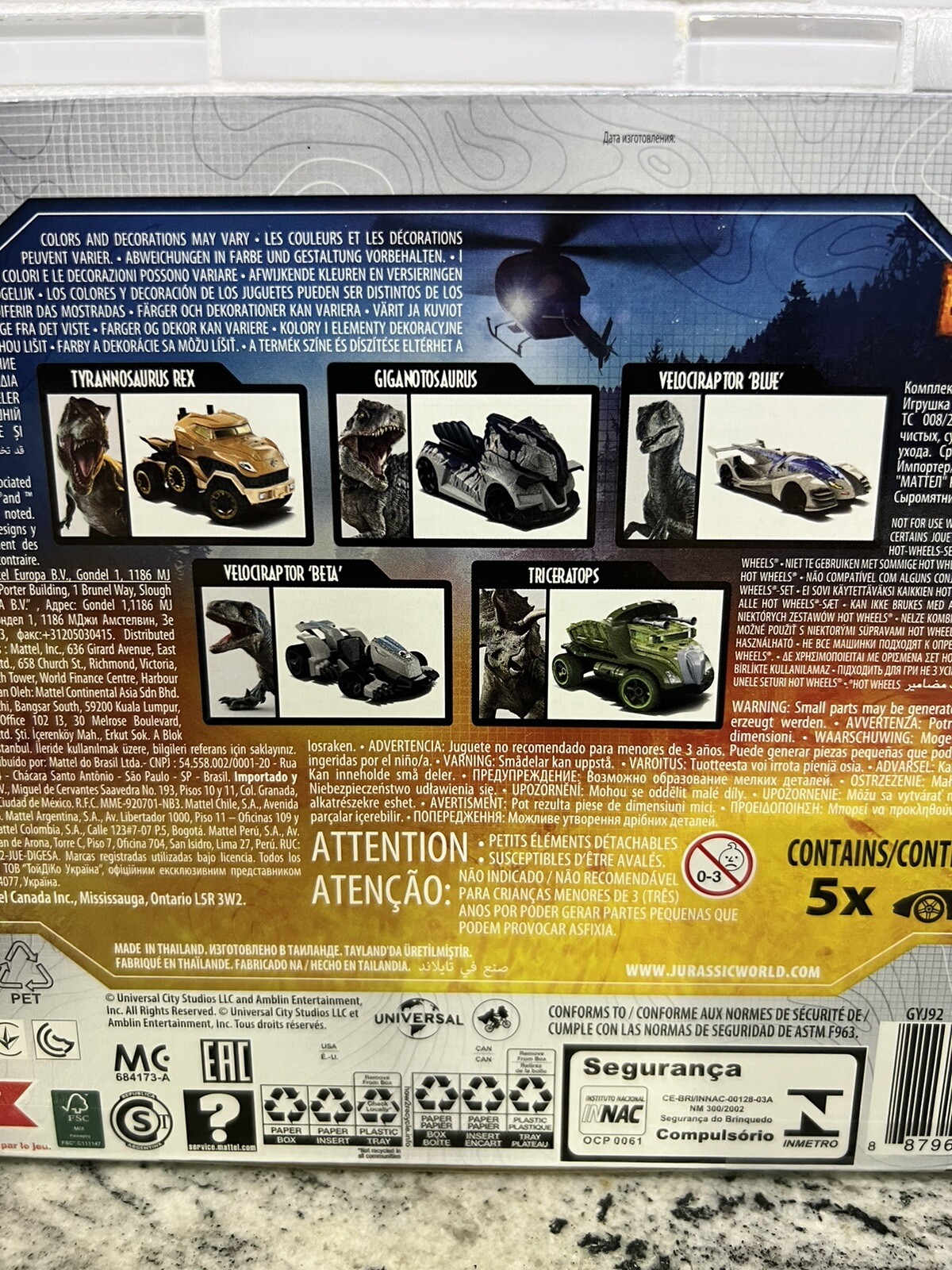 Mattel – Hot Wheels Jurassic World Dominion Character Car 5-Pack [New Toy] Toy