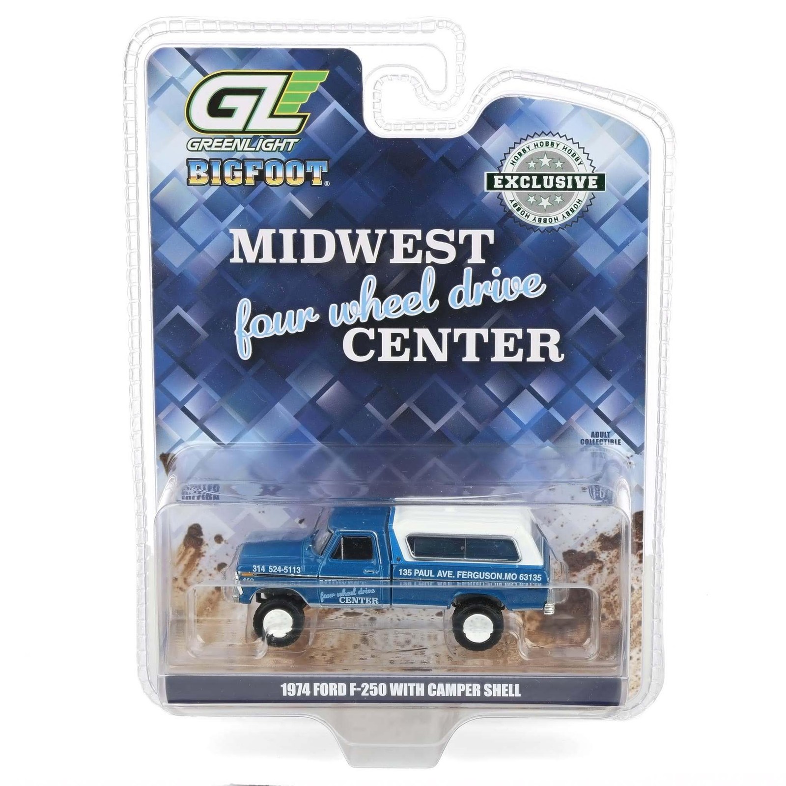 Greenlight 1/64 1974 Ford F-250 with Camper Shell Midwest 4WD Center 30345