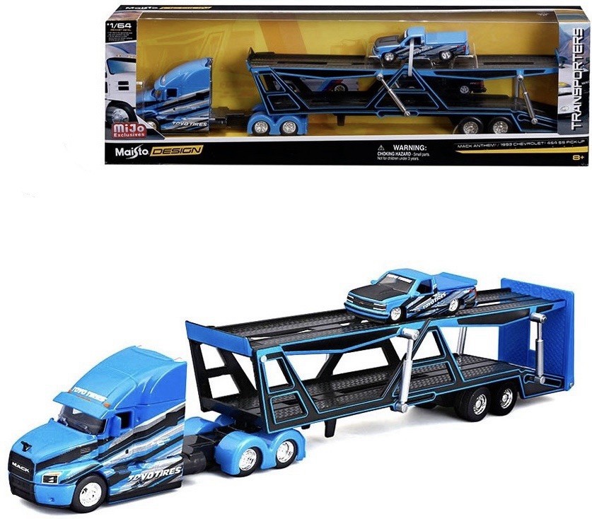 MAISTO DESIGN MACK ANTHEM CAR HAULER & 1993 CHEVY 454 SS PICKUP HOBBY 1:64