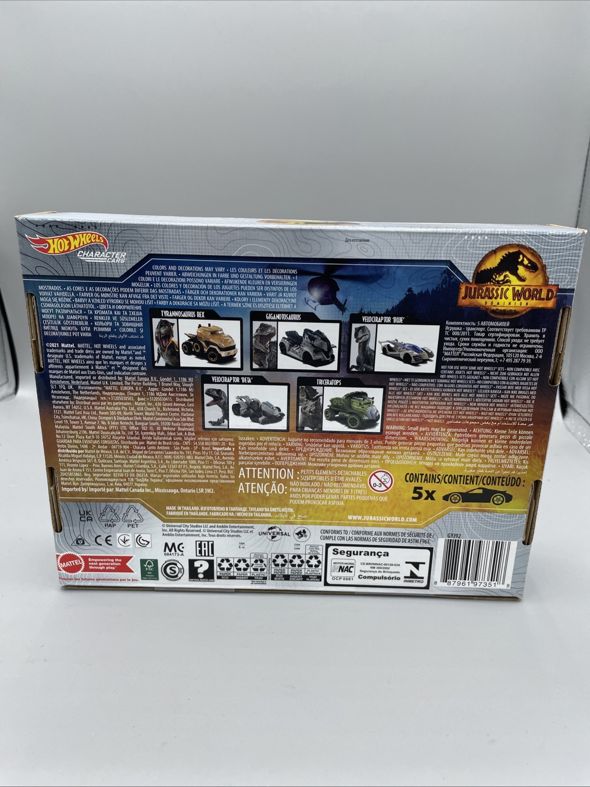 Hot Wheels Jurassic Park Dominion Character Cars 5 Pack Includes blue – NEW