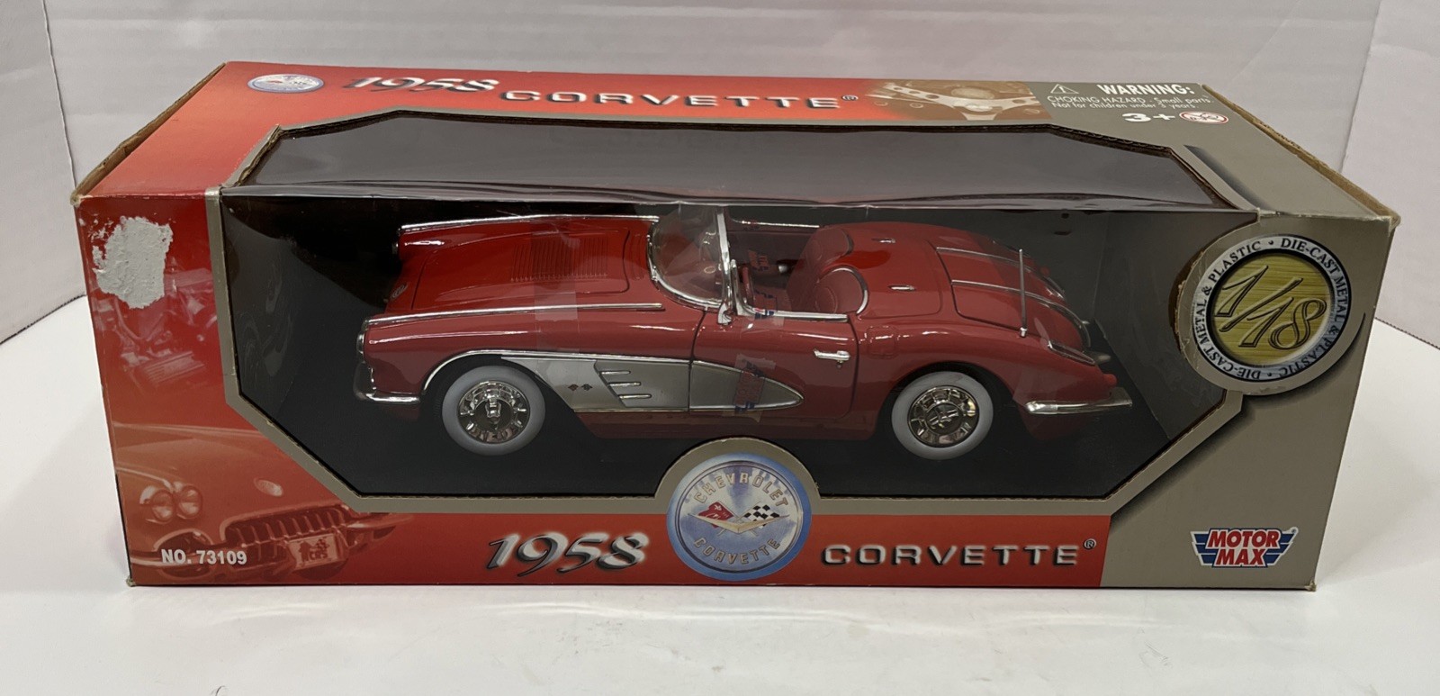 Motor Max 1958 Chevrolet Corvette N.73109 Die Cast 1/18 14x6x5 New