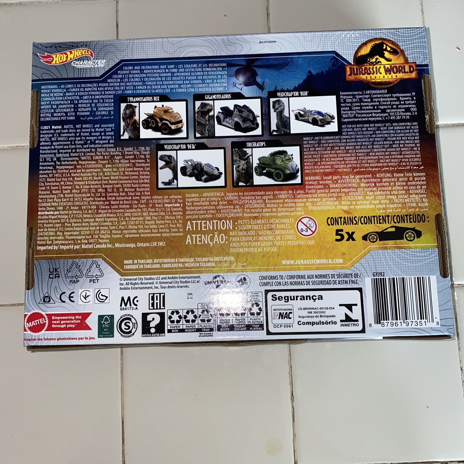 🦖 Hot Wheels JURASSIC WORLD DOMINION 5 Pack Character Cars Mattel 2022 🦕