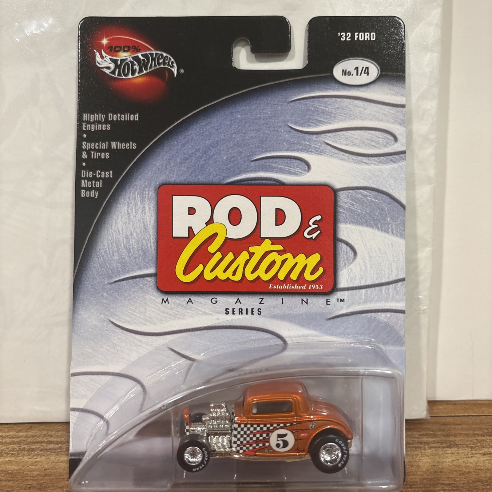 2002 Hot Wheels 100% Rod & Custom Series 1/4 ’32 FORD Orange w/GDYR Real Riders